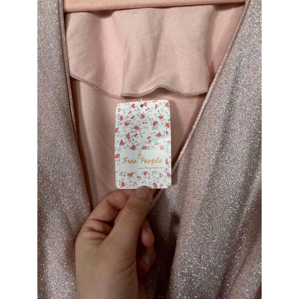 NWT Free People One More Time Lurex Wrap Midi Dress Peach Pink Shimmer Size M - Picture 8 of 10